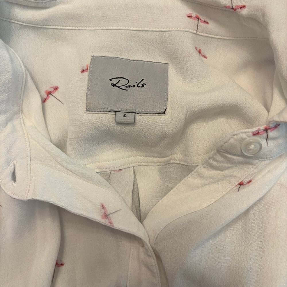 Rails Kate Umbrellas Shirt Womens Small White Pink Print Rayon Button Front Top - Picture 2 of 8
